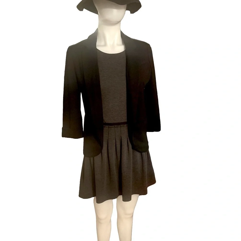 🍀 3 for $25 Rebecca Taylor Pleated Mini Dress Crew Neck Grey Black Small Casual